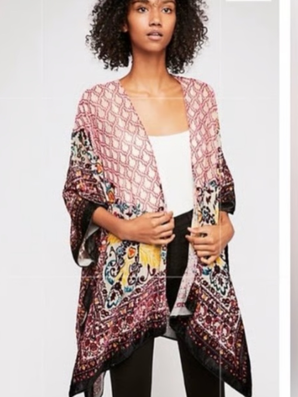 Free People Boho Pink Patterned Open-Front Kimono